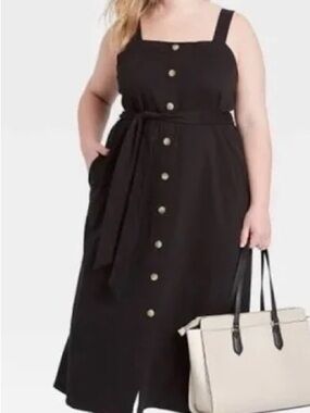 Ava+Viv Olive Green Button-Front Midi Dress X